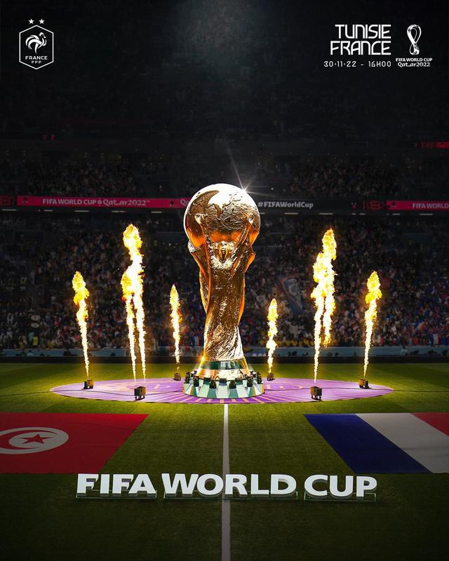 法国队发布对突尼斯海报：大力神杯矗立在球场中央-AG真人